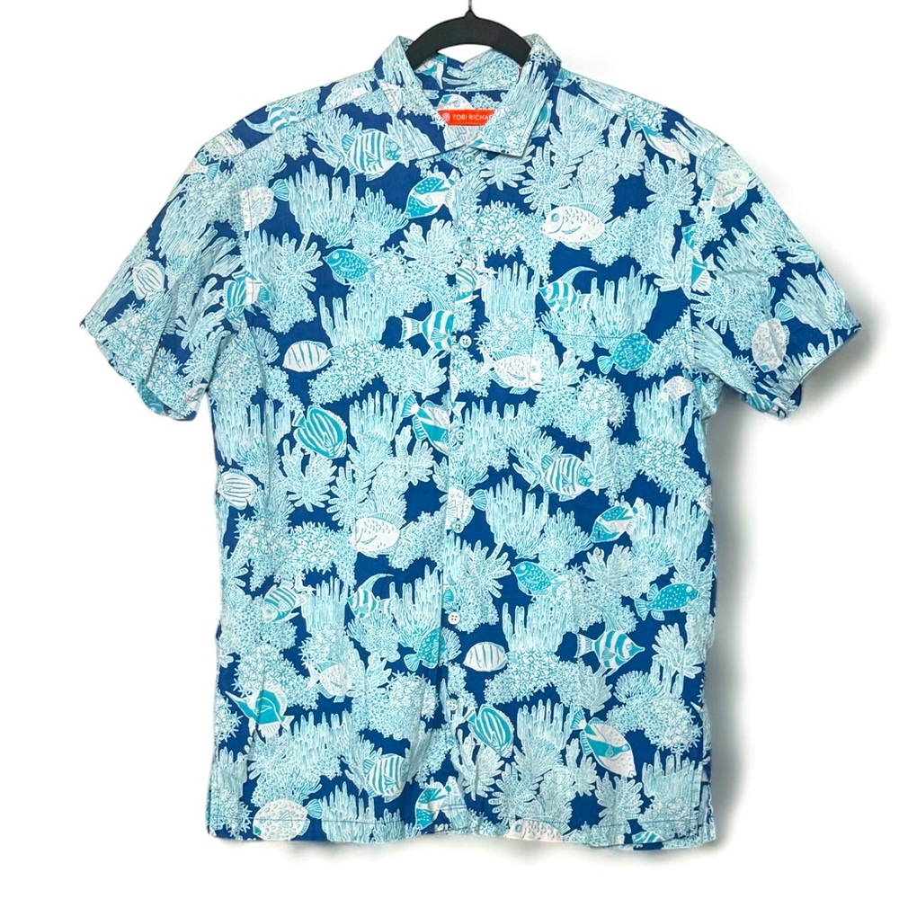 Tori Richard Made in Hawaii Blue
Coral & Fish Oceanic Hawaiian Shirt M 
EUC